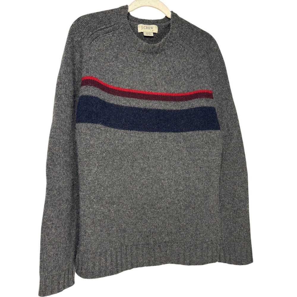 J.Crew 100% Wool Crewneck Sweater Gray Striped Men's Size Large